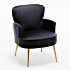 Trendy Velvet Accent Chair with Gold Metal Legs, Upholstered Armchair for Small to Mid-Size Spaces, Modern Living Room, Bedroom, Vanity Desk and Entryway, Black
