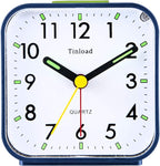 Small Battery Operated Analog Alarm Clock Silent Non Ticking, Ascending Beep Sounds, Snooze,Light Functions (Blue)