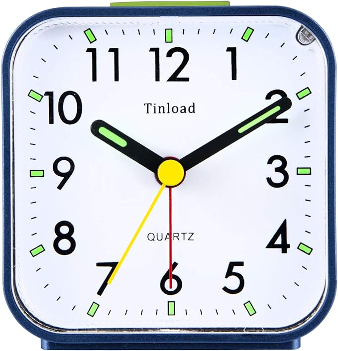 Small Battery Operated Analog Alarm Clock Silent Non Ticking, Ascending Beep Sounds, Snooze,Light Functions (Blue)