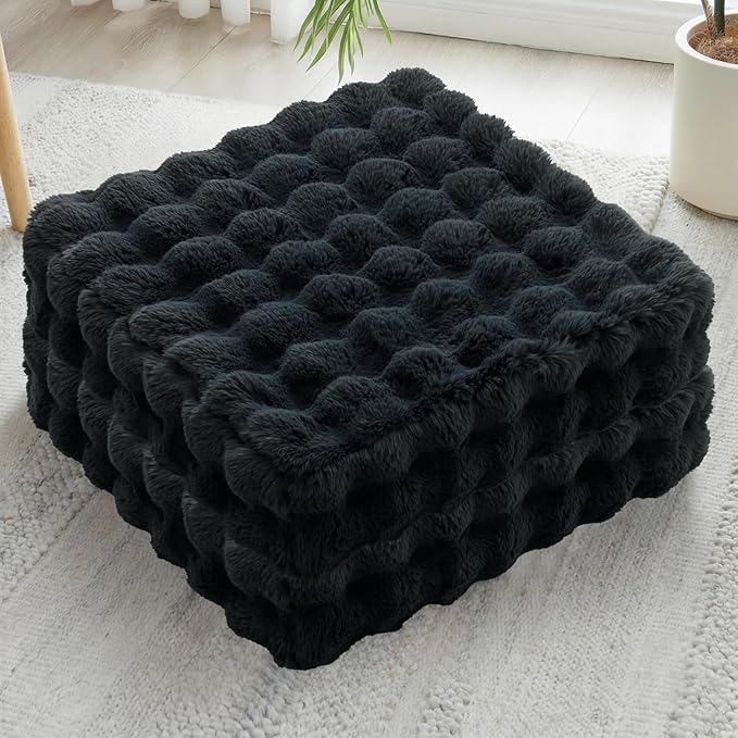 2 Pcs High Density Foam Floor Pillow - Upgraded Large Pillows Seating for Adults - Outdoor Floor Cushion with Soft Tufted Cover - Yoga Pillows for Sitting On Floor - 22 Inch Black