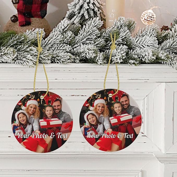 Personalized Christmas Ornaments with Picture Custom Christmas Ornament 2025 Customized Photo Ornament for Christmas Tree Ceramic Xmas Tree Decor for Family Couples Friends
