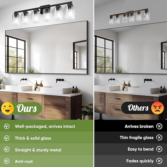 BesLowe 37" 6-Light Bathroom Light Fixture, Modern Black Vanity Light, Bathroom Lighting Fixtures Over Mirror, Matte Black Bathroom Wall Lamp, Wall Lights for Living Room Bedroom Hallway