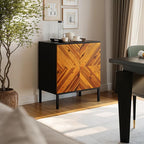 Bme Vivian Sideboard Buffet Cabinet, Solid Acacia Wood Storage Cabinet with 3 Doors, Rustic Golden Brown Mid Century Modern Sideboard for Dining Room, Kitchen, or Living Room