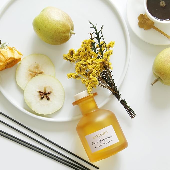 Reed Diffuser Set –Scented Diffuser with Sticks Home Fragrance Diffusers for Home Reed Diffuser for Bathroom Shelf Decor (4.06oz Pear Freesia)