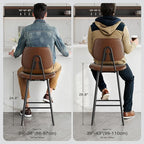 29-Inch Leather Bar Stools Set of 3, Counter Height Barstools with High Backrest，Bar Chairs for Kitchen Island with Heavy Duty Metal Legs, Dark Brown
