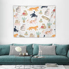 VUMIVI Cute Cat Tapestry Kids Hand-Painted Doodles Colorful Illustrations Potted Plants Paw Prints Tapestry Wall Hanging for Living Room Bedroom Dorm Classroom Aesthetic Decor W40xL30in