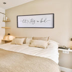 Surfapans Lets Stay In Bed Wall Decor 40”X15” Large Farmhouse Master Room Above Bed Soild Wood Framed Rustic Guest Room Sign Beautiful And Simple Plaque Over Bed Hanging Wall Art Decoration (Black)