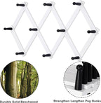 Dseap Accordian Wall Hanger: 16” High Wooden Wall Expandable Coat Rack, Hat Rack Holder, Accordion Hook for Baseball Caps, Coats, Mugs, 10 Peg Hooks, White & Black