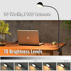 Long Gooseneck Clamp Lamp, Clip Desk Lamp with Clamp, 10W, 1100 LMS, 3 Color Modes, 10 Brightness Levels, 31 Inches Long Flaxible Gooseneck, Perfect for Craft, Reading, Home, Office