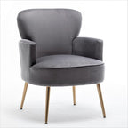 Trendy Velvet Accent Chair with Gold Metal Legs, Upholstered Armchair for Small to Mid-Size Spaces, Modern Living Room, Bedroom, Vanity Desk and Entryway, Grey