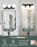 Bathroom Light Fixtures, 3-Light Matte Black Vanity Light, Modern Wall Sconces with Milk White Globe Glass Shade, Vanity Lighting Fixtures Over Mirror, VL195-MB-ML-3