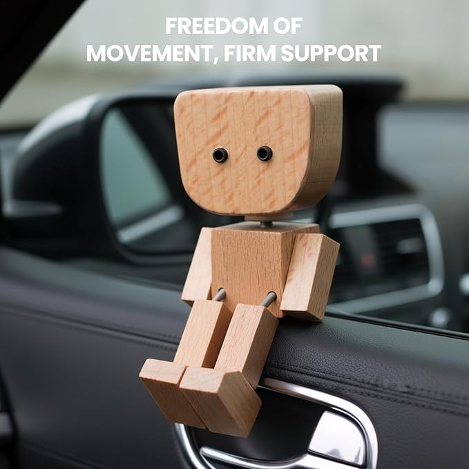 Foleto 2PCS Shaking Feet Wooden Doll for Car Dashboard with 12PCS Magnetic Expressions Handmade Shaking Wooden Man Figurine,Funny Wood Desk Decor for Home Office,Gift