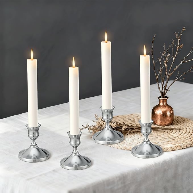 12 Pcs Silver Taper Candle Holders Vintage Candlesticks Holder for Home Decor Table Centerpiece Dining Party Festival Decorations (Sliver)