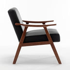 Accent Chair with Microfiber Upholstery and Solid Wood Frame, Classic Mid-Century Modern Living Room Furniture for Extra Seating, Black PU/PVC