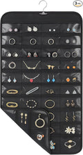 Hanging Jewelry Organizer for Closet with Swiveling Hanger, 17 x 30 In, 80 Clear Pockets Jewelry Organizer Hanging for Jewelries, Earrings, Accessories (Beige) (3, Black)