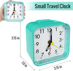 Small Battery Operated Analog Alarm Clock, Travel Clock, Quieter Bedside Clocks for Bedrooms Bathroom Shelf Desk, Green