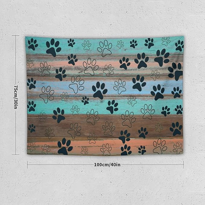 VUMIVI Dog Paw Print Tapestry Rustic Farmhouse Vintage Wood Paneling Home Decor Tapestry Wall Hanging for Living Room Bedroom Dorm Classroom Aesthetic Decor W40xL30in