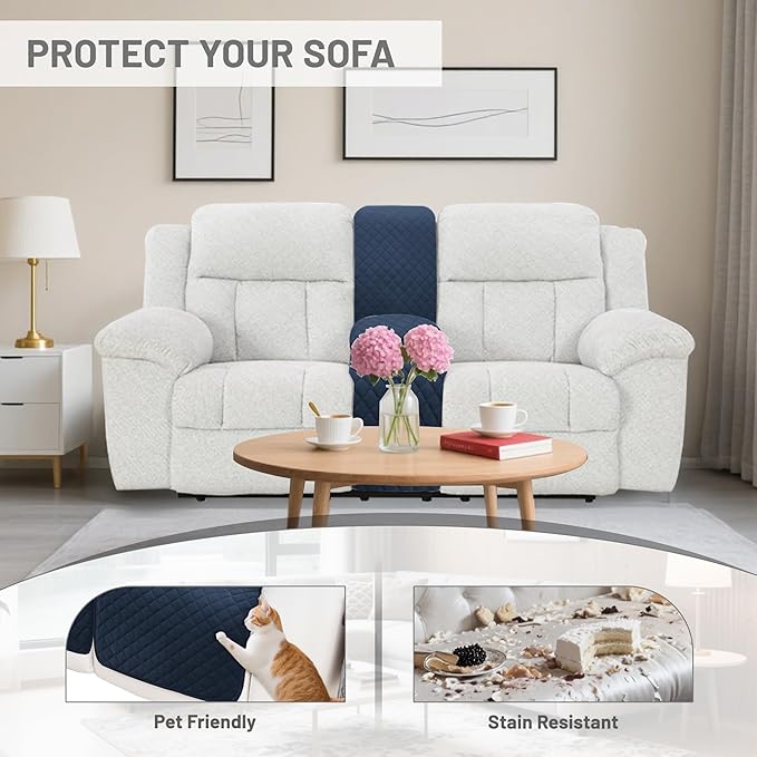 Reclining Sectional Couch Covers Velvet L Shape Recliner Sofa Middle Console Cover for Dogs Pets Washable Anti Slip 1 Additional Recliner Center Console Slipcovers (1 Console, Navy Blue)