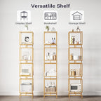 4 Cube Glass Shelf, 4-Tier Bookshelf, Display Shelf Rack, Metal Storage Rack with Tempered Glass, Modern Style for Living Room, Bathroom, Kitchen, Golden