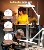 Led Desk Lamp with Clamp, Eye Caring Architect Desk Light for Home Office, Dual Screen Computer Monitor Gooseneck Adjustable Arm 20" LED Lamp, Stepless Dimming, for Reading, Study, Workbench