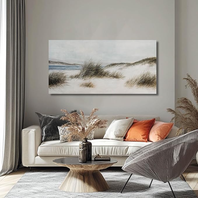 GAIDUOMAI Wall Art for Living Room Beige Seaside Wall Decor Canvas Painting Weed Ocean Artwork Vintage Nature Posters for Bedroom Kitchen 24x48 Inch