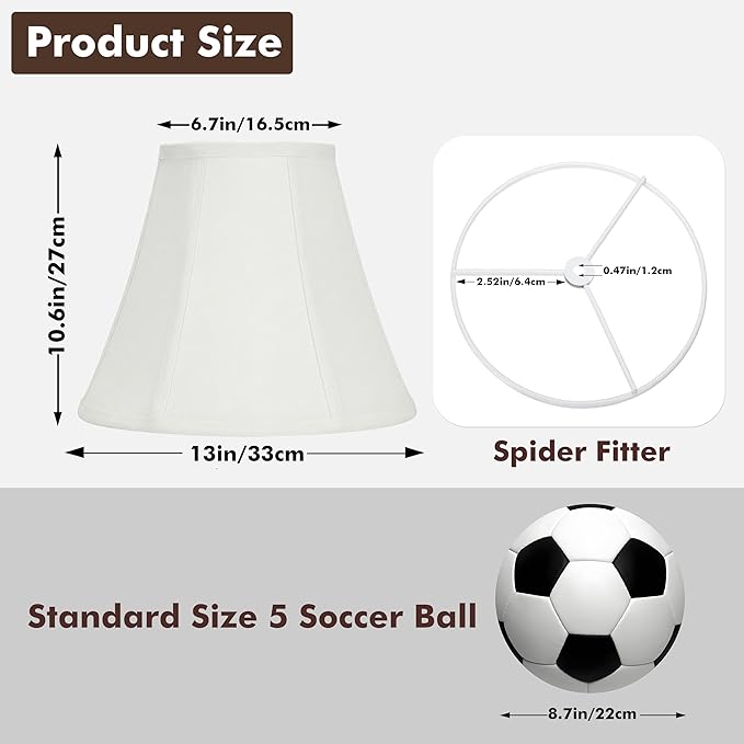 White Bell Lamp Shades Set of 2, 6.7" x 13" x 10.6" Fabric Replacement Lampshades for Table Lamps, Spider Fitter Lamp Shades for Home Decorative Lighting for Living Room, Bedroom, Study Room