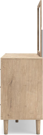Signature Design by Ashley Cielden French Country 6-Drawer Dresser and Mirror with Safety Stop, Light Brown