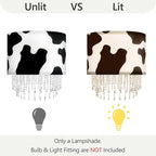 Black White Cow Print Lamp Shade with Acrylic Bead Droplets, Animal Drum Fabric Light Shade for Pendant Table & Floor Lamp, Cute Party Room Decor for Grandchild Kids Teens, 15.7in