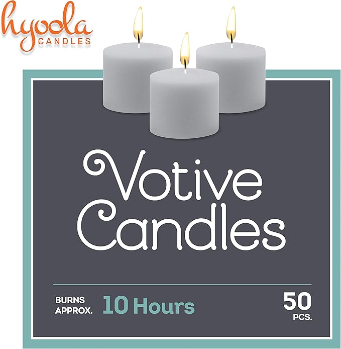 Hyoola Votive Candles - 10 Hour Burn Time - Unscented Candles Votives Bulk - Pack of 50 White Candles - European Made