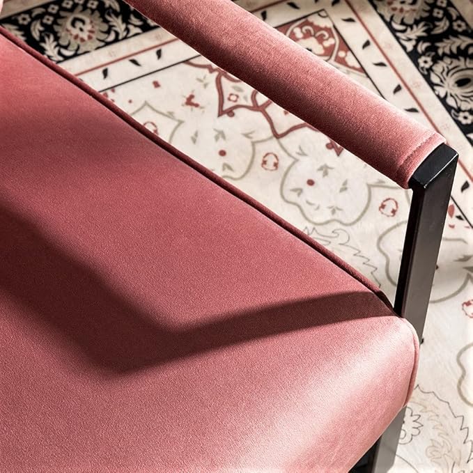 Container Furniture Classic Mid Century Modern Accent Chair with Durable Square Metal Frame, Armchair for Living Room, Bedroom, Home Office in Plush Velvet Upholstery, Rose