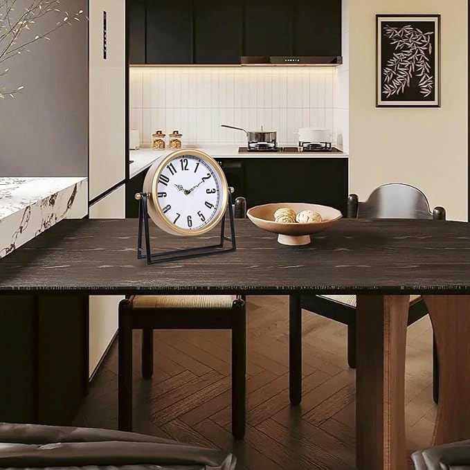 Modern Golden Table Clock on Stand, Vintage Decorative Desk and Shelf Clock, Mantel Clock Farmhouse Clocks, Home Décor for Living Room, Bedroom, Bedside, Desk, Gift Clocks (Gold)