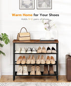 HOOBRO Shoe Rack, 4 Tier Shoe Storage Organizer with 3 Oxford Fabric Shelves and Top Panel, Holds 12-16 Pairs of Shoes for Entryway and Closet, Industrial, Rustic Brown BF47XJ01G1