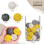 DomeStar 24PCS Yellow Decorative Balls for Bowl Centerpiece, 2 Inch Rattan Bowl Fillers - Wicker Twig Orbs Spheres for Yellow Kitchen Home Decor Vase Table Scatters