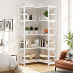 NUMENN 5 Tier Corner Bookshelf, Modern Corner Bookcase, Large Open Shelf Bookcase, Tall Bookshelves Storage Display Rack for Bedroom, Living Room and Home Office, White