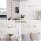 BASE ROOTS Moon Phase Wall Decor, Silver Wall Art for Bedroom, Bohemian and Astrology, Witchy Aesthetic 34" 7 Phases Metal Moon Wall Banner, Celestial Decoration, Gift for Women & Kids