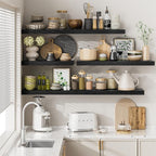 Heimlove 48W x 12D Long Floating Shelf, 12 Inch Deep Black Floating Shelves for Wall Set of 2, Wood Shelves for Bedroom Living Room Bathroom Kitchen Home Office, Wall Shelves with Heavy Duty Bracket