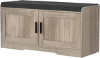 2-Tier Storage Bench, Shoe Bench with Thickened Padded Seat Cushion, Entryway Bench with 2 Doors, Adjustable Shelf, 13.8" D x 37.4" W x 18.5" H, for Entryway, Living Room, Bedroom, Greige