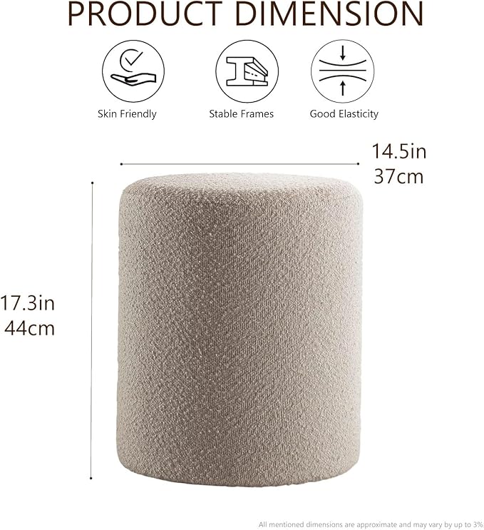 Get Set Style Modern Round Ottoman with Soft Padded Seat, Multifunctional Vanity Stool for Makeup, Upholstered Footrest Stool Ottoman Foot Stool for Living Room, Bedroom