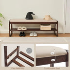 CozyDH Shoe Storage Bench with Cushion, Entryway Shoe Bench with 2 Shelf, Wooden Shoe Organizer, Solid Wood Legs, for Hallway, Bedroom (Walnut 47")