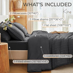 MUXHOMO 7 Pieces King Comforter Set, Seersucker Bed in a Bag King Size, All Season Luxury Bedding Set with Comforter, Flat Sheet, Fitted Sheet, Pillowcases & Shams, Dark Grey