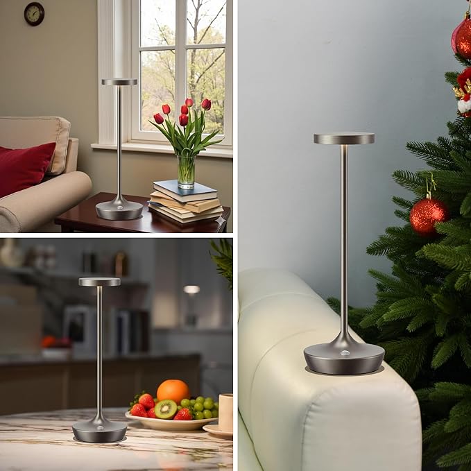 Cordless Table Lamps Outdoor - Rechargeable 6000mAh Battery Operated Table Lights - LED Portable Touch Dimmable Waterproof Table Lamp for Patio Restaurant Dining (2 Grey)