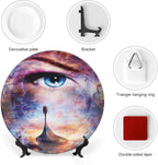 10 Inch Decorative Plate,Viking Tableware Plate, Boat on Beach and Woman Eye Boat Print Ornament Display Plate for Dining Table Setting, Wedding Reception Decorations, Christmas Tablescape, Red Orange