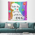 VUMIVI Cute Dog Tapestry Rainbow Color Planks Rustic Farmhouse Home Decor Pet Paws Tapestry Wall Hanging for Living Room Bedroom Dorm Classroom Aesthetic Decor W60xL60in