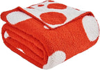 CozeCube Super Soft Fullfy Microfiber Reversible Knitted Blankets, Warm Cozy Fuzzy Plush Throw, Orange red and White Polka Dot Throw Blanket for Couch Bed Sofa, 60" x 80"