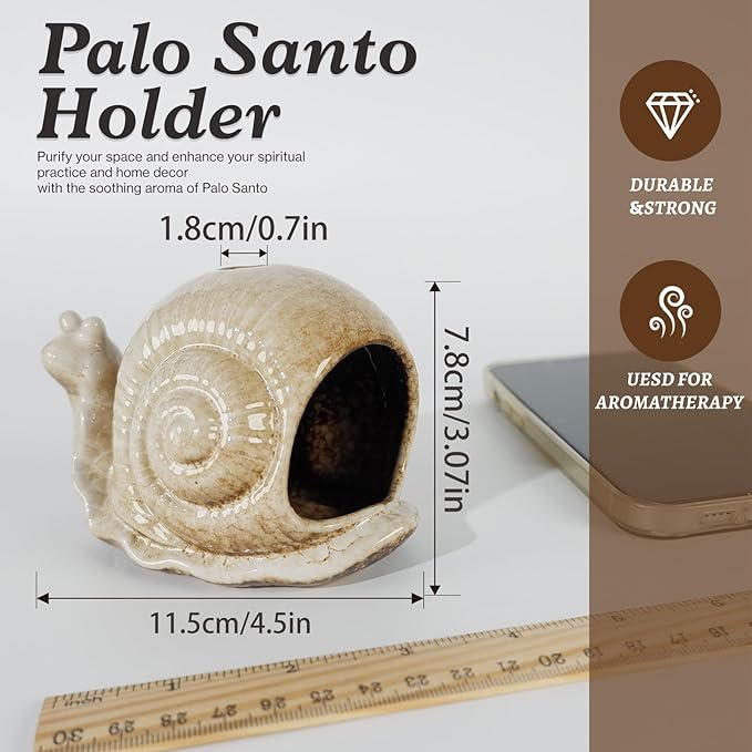 Handmade Ceramic Snail Palo Santo Holder & Mini Chiminea Incense Dish- Elegant Cone Burner for Palo Santo Sticks & Sage-Perfect for Energy Cleansing, Yoga, Meditation, Zen, Altar, Aromatherapy