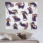 VUMIVI Funny Cat Mushroom Tapestry Retro 70s Hippie Style Cute Black Kitten Star Aesthetic Art Print Tapestry Wall Hanging for Living Room Bedroom Dorm Classroom Aesthetic Decor W60xL50in