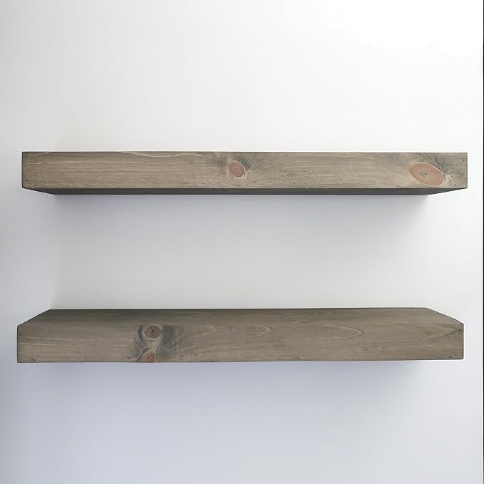 Urbandi Modern Floating Shelves 3 Inches Thick for Wall, Wide Shelves for Kitchen, Living Room, Bedroom, and Bathroom, Natural Pine Wood, Rustic Wooden Shelf, (Set of 2) (Aged Barrel, 48Lx3Hx8D)