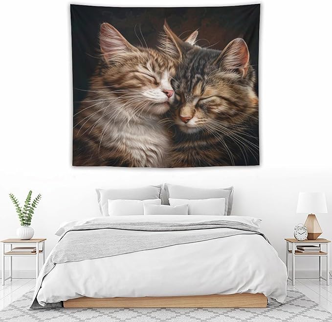 VUMIVI Cat Tapestry Adorable Animals Two Kittens Snuggling Together Vintage Print Realistic Design Tapestry Wall Hanging for Living Room Bedroom Dorm Classroom Aesthetic Decor W60xL50in