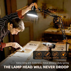 Desk Lamp With Clamp for Home Office, Eye-Caring Clip on Light with Adjustable Extra Tall Metal Swing Arm, High Intensity Clamp Lamp w/LED Bulb, Architect Task Table Lamps for Study, Workbench-B/5000k