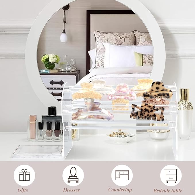 SNOWSTAR 2PCS Acrylic Claw Clip Organizer Holder,360-Degree Rotating Claw Clip Holder and Storage,Hair Clip Organizer Display Clear Stand for Women and Girls